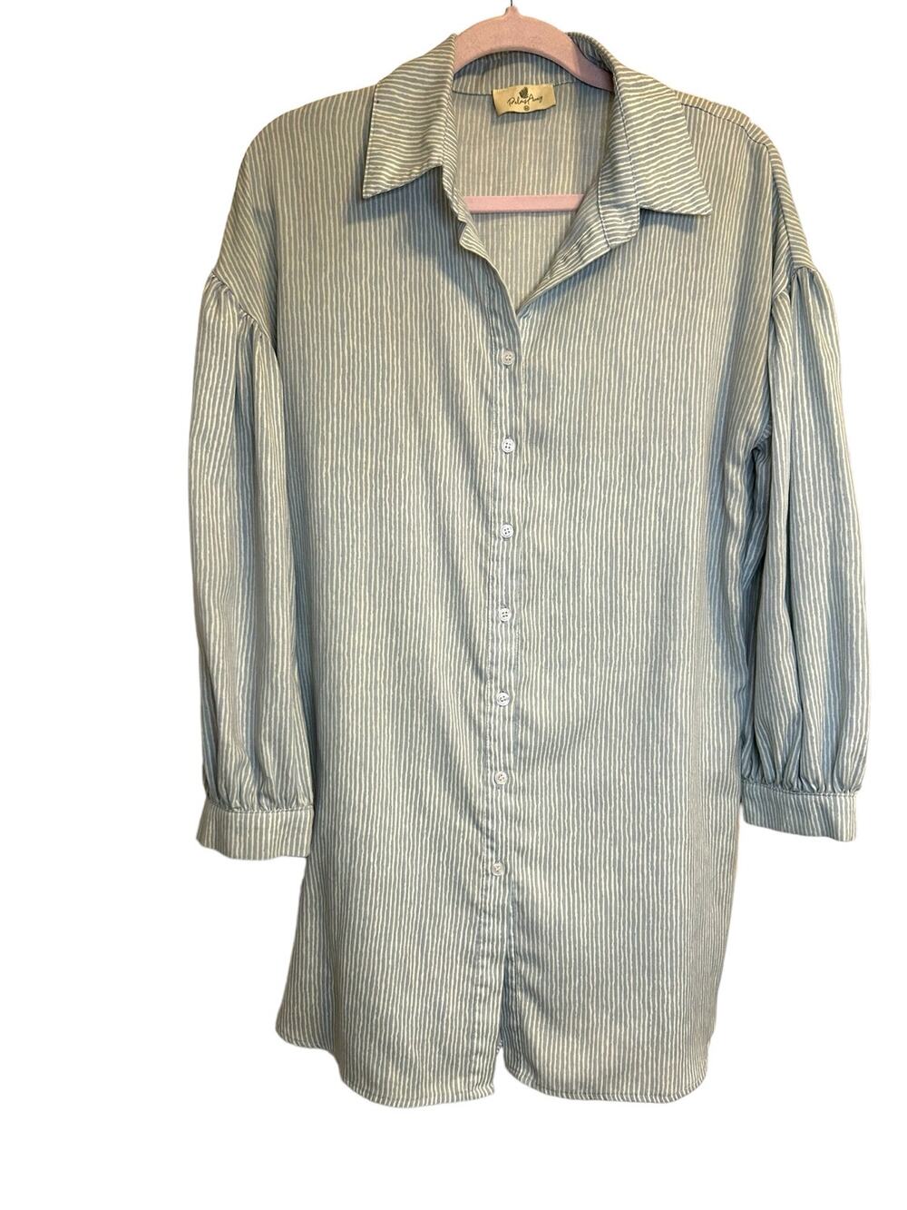 Blue and White Striped Palms Away Shirt Dress - Size M